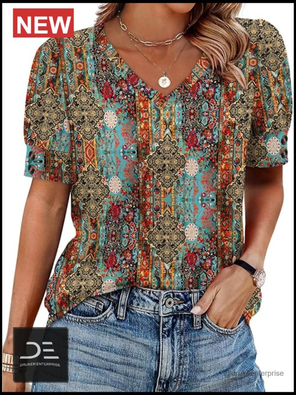 Short Sleeve V Neck Peasant Top Blouse Dressy Casual Plus Size